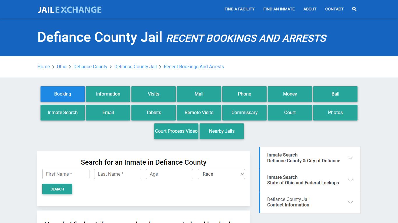 Defiance County Jail Recent Bookings And Arrests - Jail Exchange